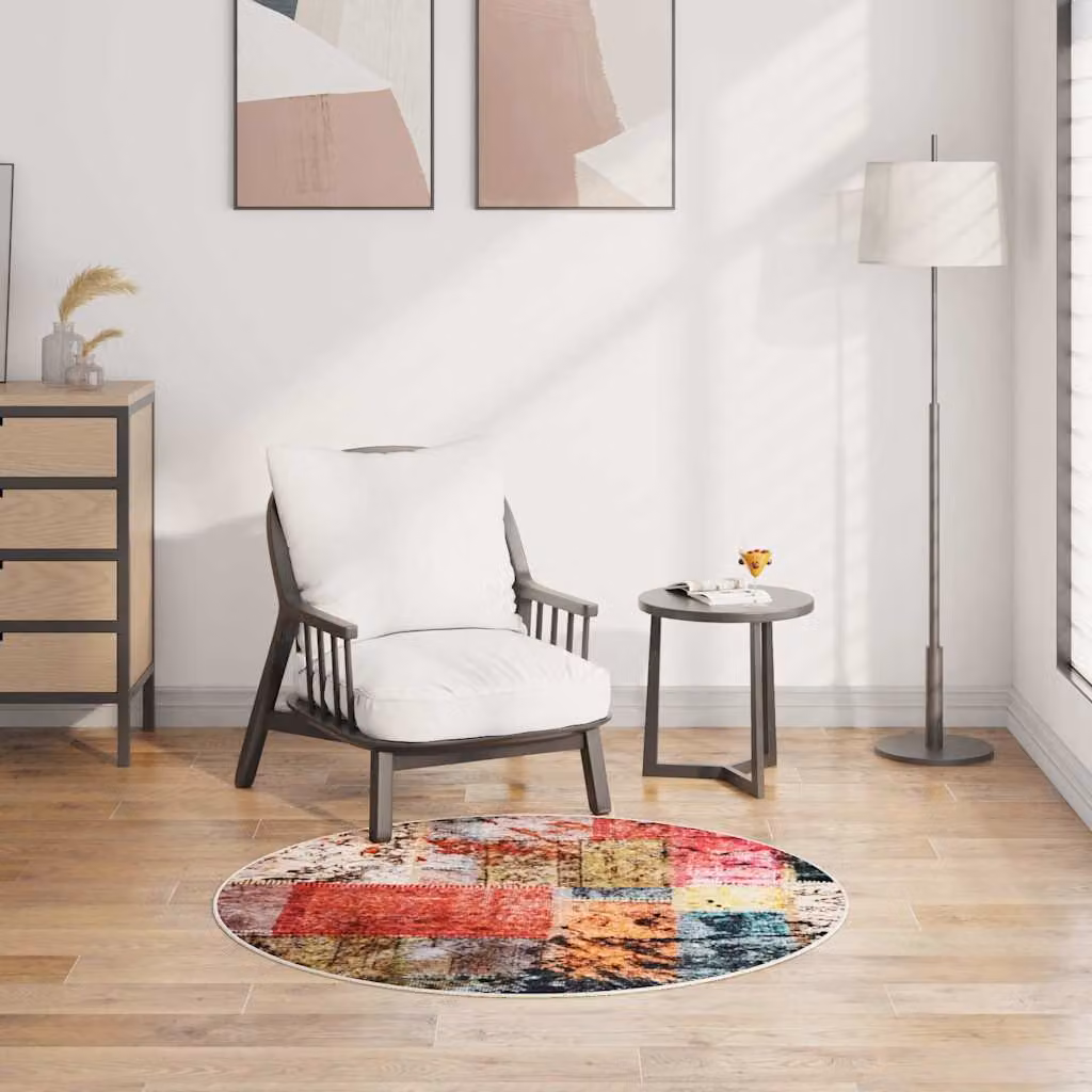 vidaXL Tappeto Patchwork Rotondo Lavabile Multicolore Diametro: 120 cm