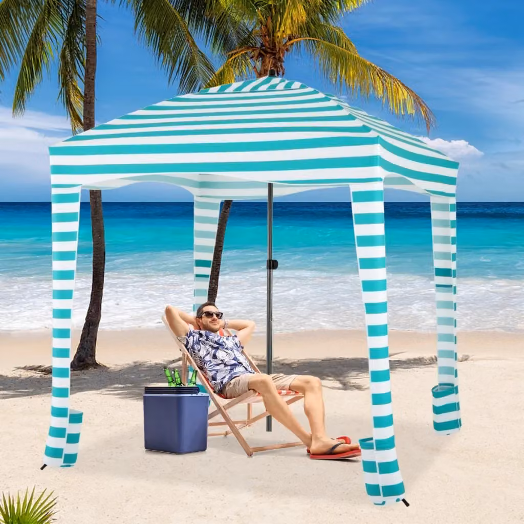 Tenda cabina da spiaggia pieghevole con parete laterale removibile e borsa da trasporto, protezione UPF 50+, Verde/Turchese, L/P/H: 183 x 183 x 240 cm – 2