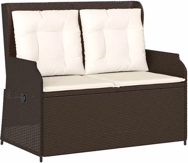 Panchina Reclinabile da Giardino | Panca da Giardino con Cuscini Marrone in Polyrattan