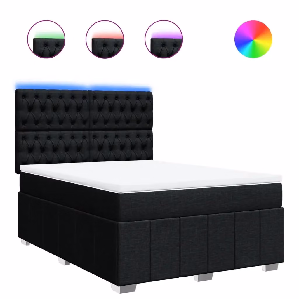 Letto Ibrido vidaXL con Materasso a Molle Insacchettate e Illuminazione Sotto il Letto, Nero e Bianco, L/P: 140 x 200 cm – 2
