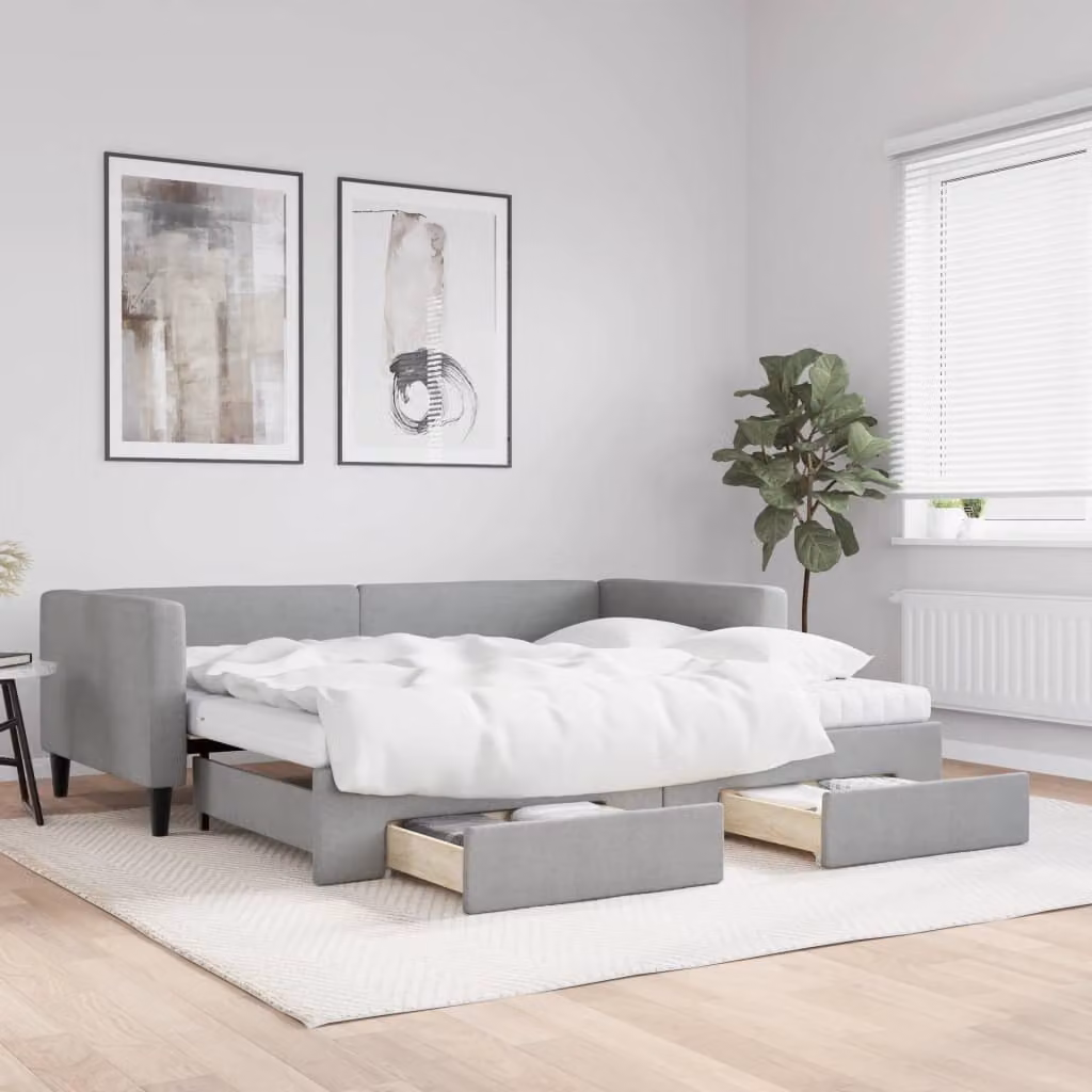 vidaXL Divano Letto con Cassetti in Tessuto Grigio Chiaro L/P/H: 190 x 90 x 68 cm