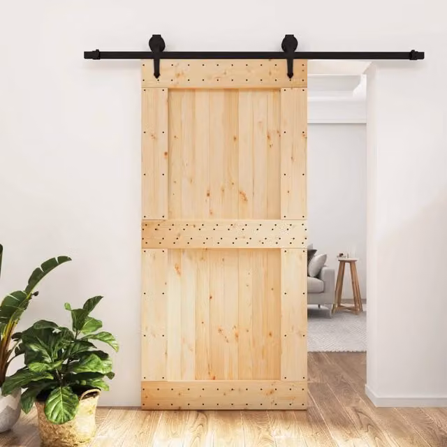 Porta scorrevole moderna vidaXL in legno e acciaio, colore marrone e nero, L: 100 cm, H: 210 cm