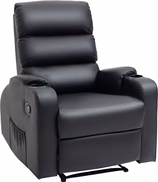 Poltrona Relax Reclinabile HOMCOM in Finta Pelle con Poggiapiedi, Portabicchieri e Tasca, Nero – 1