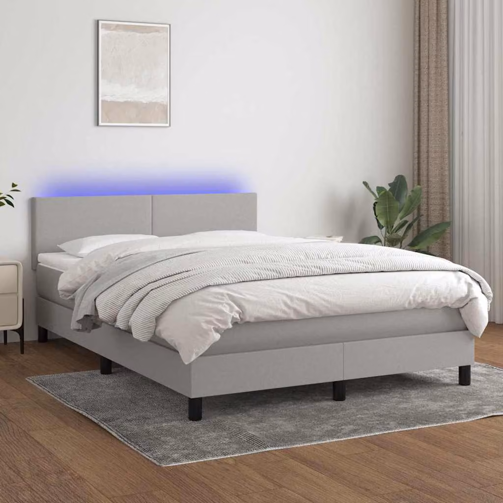 Letto a molle con materasso e illuminazione LED vidaXL in tessuto grigio chiaro, L/P/H: 140 x 200 cm – 1