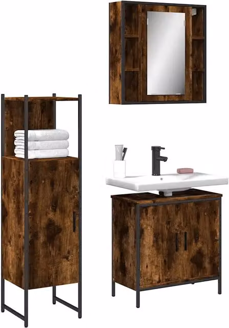 Set Mobili da Bagno 3 pz Rovere Fumo in Legno Multistrato 3214762
