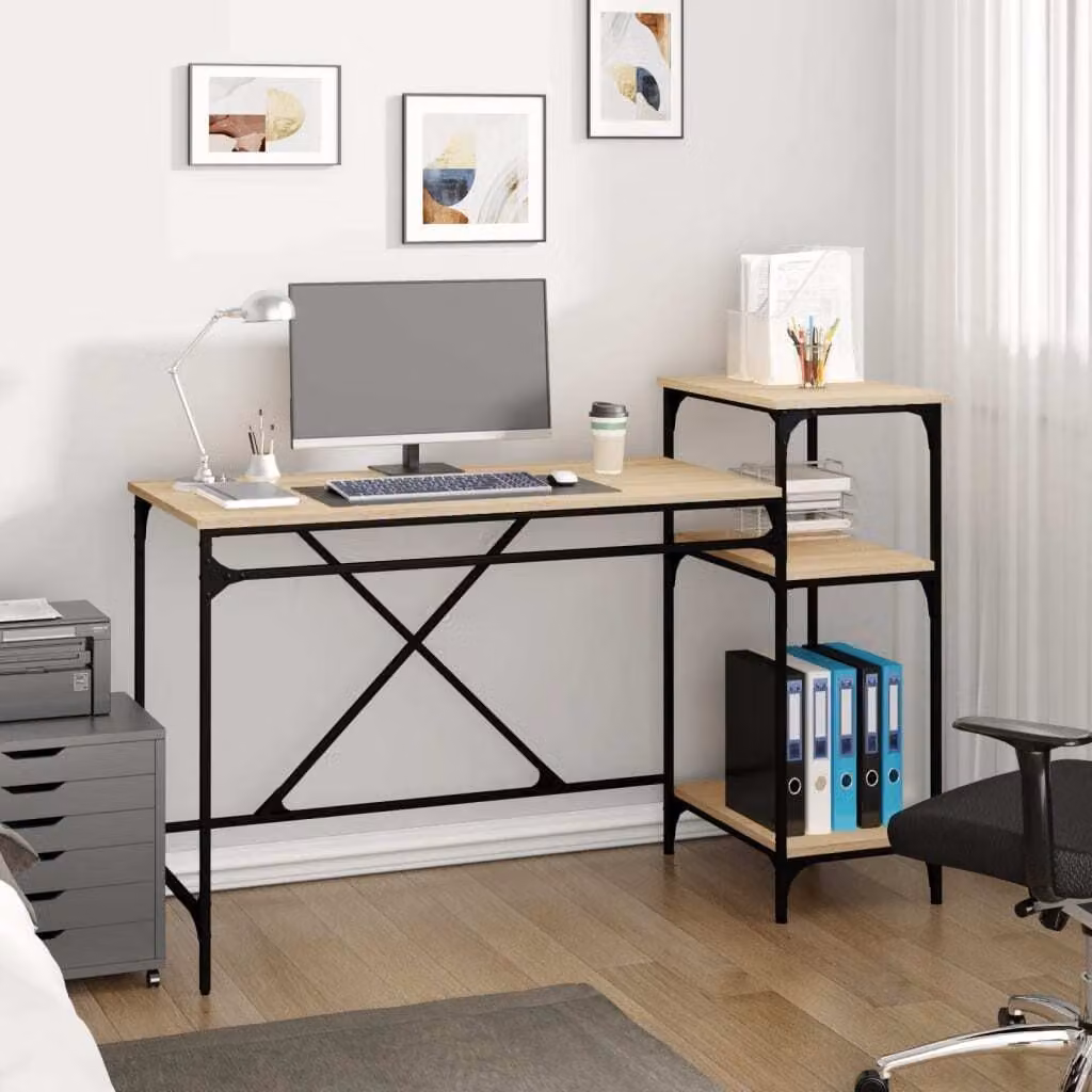 The Living Store Scrivania con ripiano rovere Sonoma 135x50x90 cm Materiale in legno