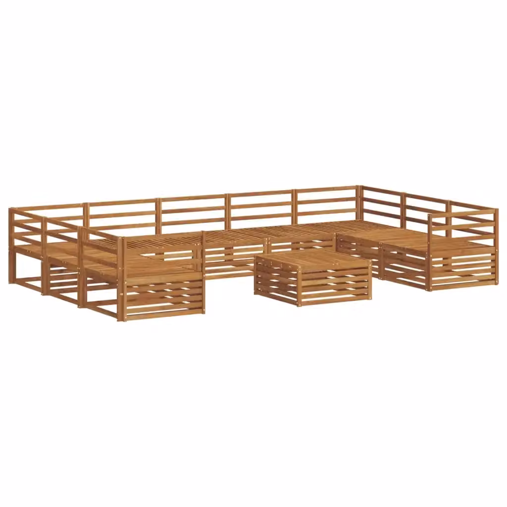 Set di divani da esterno vidaXL in legno di acacia con forma a L, colore beige e marrone, composto da 10 pezzi con cuscini inclusi e tavolino da caffè – 2
