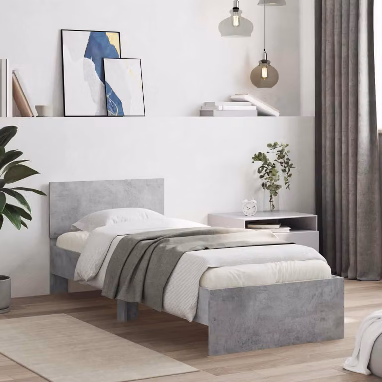 Struttura letto con testata vidaXL in legno MDF Grigio, L: 80 cm, P: 200 cm, H: 85 cm