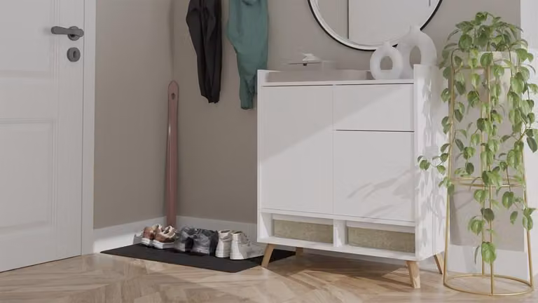 Comodino con gambe, 2 ante, 1 cassetto e ripiano