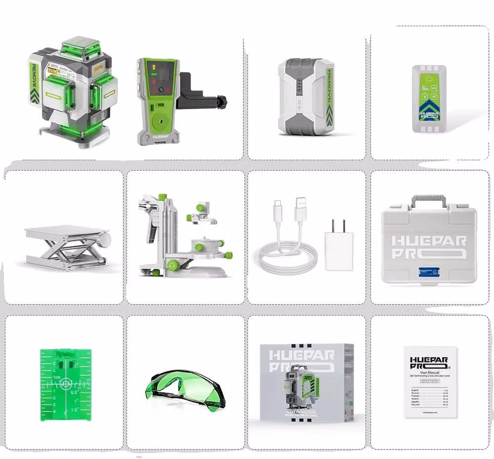 Livella laser Huepar, 16 linee di allineamento, elevata precisione ±2 mm, SET-2