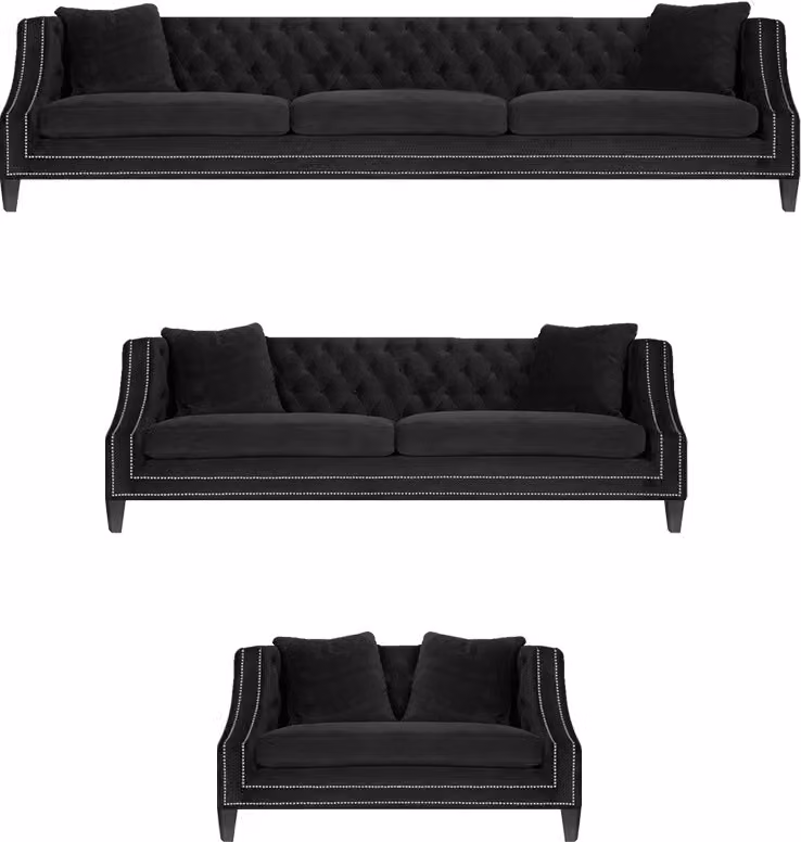 Chesterfield Sofagarnitur 2x Sofas Chesterfield Sessel Schwarz Polster Stoff