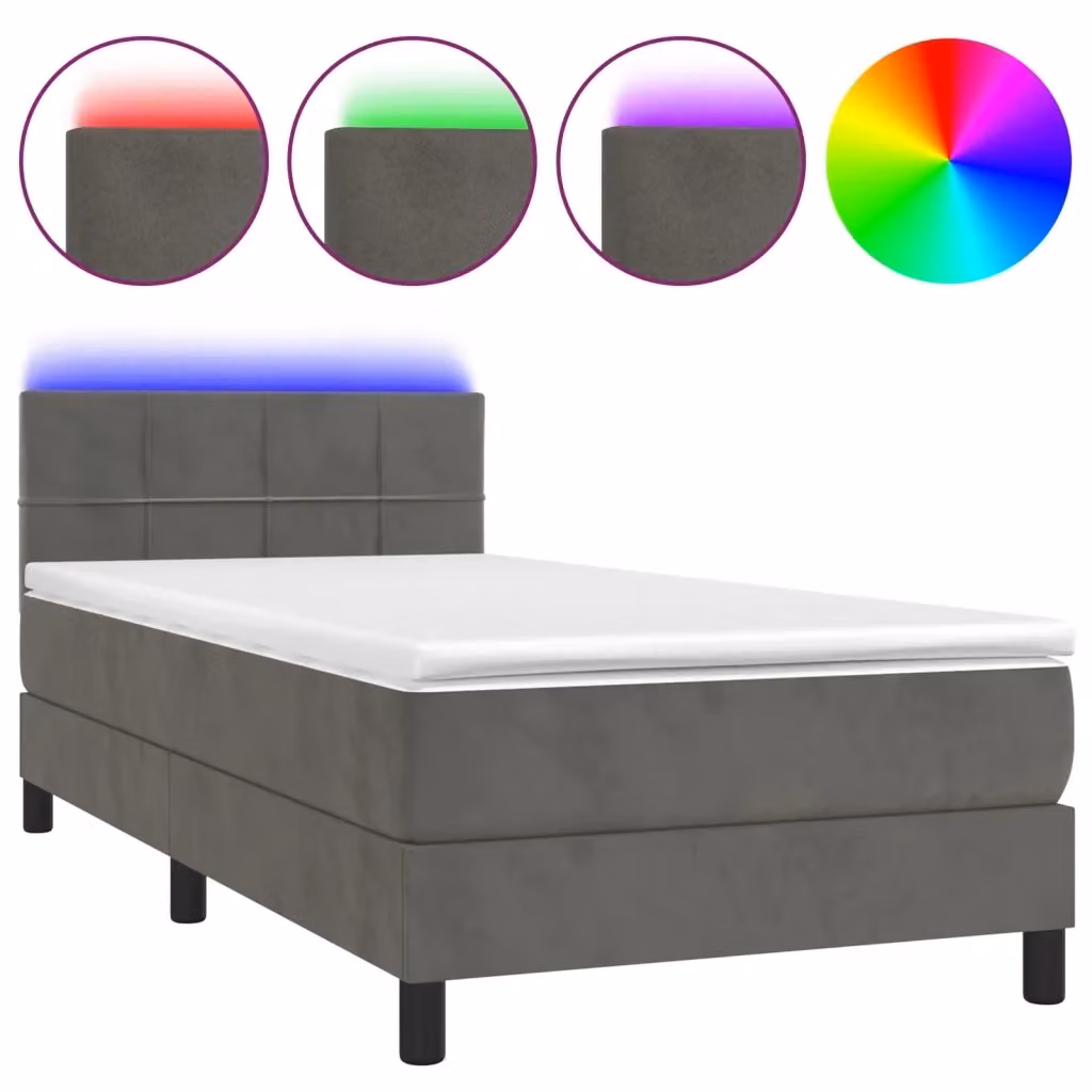 Letto Ibrido vidaXL con Materasso, Illuminazione LED e Porte USB, Rivestimento in Velluto Grigio, L/P: 90 x 200 cm – 2
