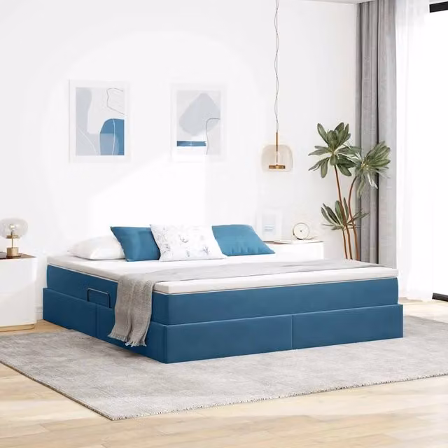 Letto con contenitore e materasso Blu Scuro 160 x 200 cm 3370315