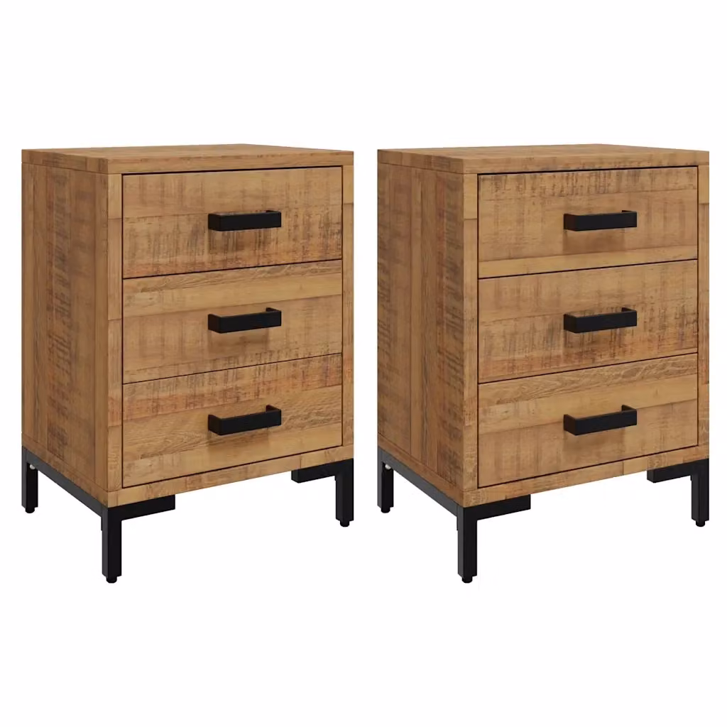 Set di 2 comodini vidaXL in legno massello di pino marrone stile rustico L/P/H: 40 x 30 x 55 cm – 2