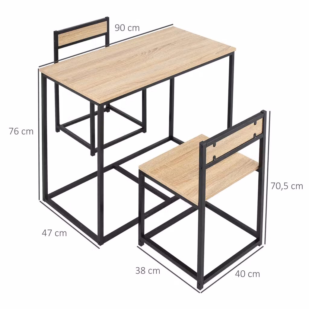 Set da pranzo FOLYNA composto da tavolo rettangolare e 2 sedie, design industrial con piano in rovere e struttura in metallo nero, ideale per cucina o soggiorno – 2