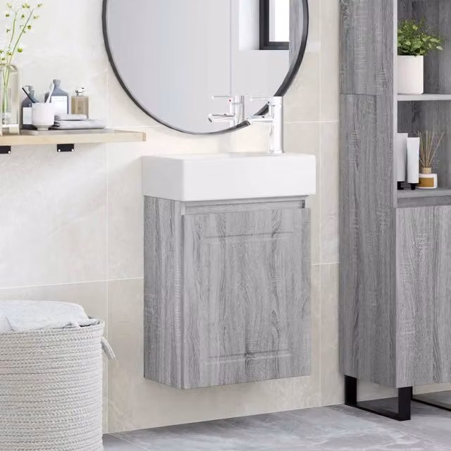 Mobile bagno moderno vidaXL grigio e bianco con rubinetto, L: 45,5 cm, P: 22,5 cm, H: 84 cm – 1
