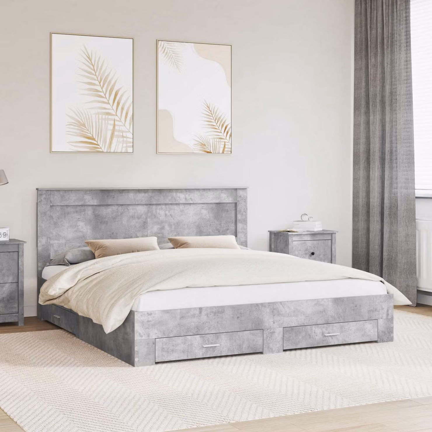 Struttura del letto con cassetto vidaXL in legno e MDF Grigio, L/P: 200 x 200 cm