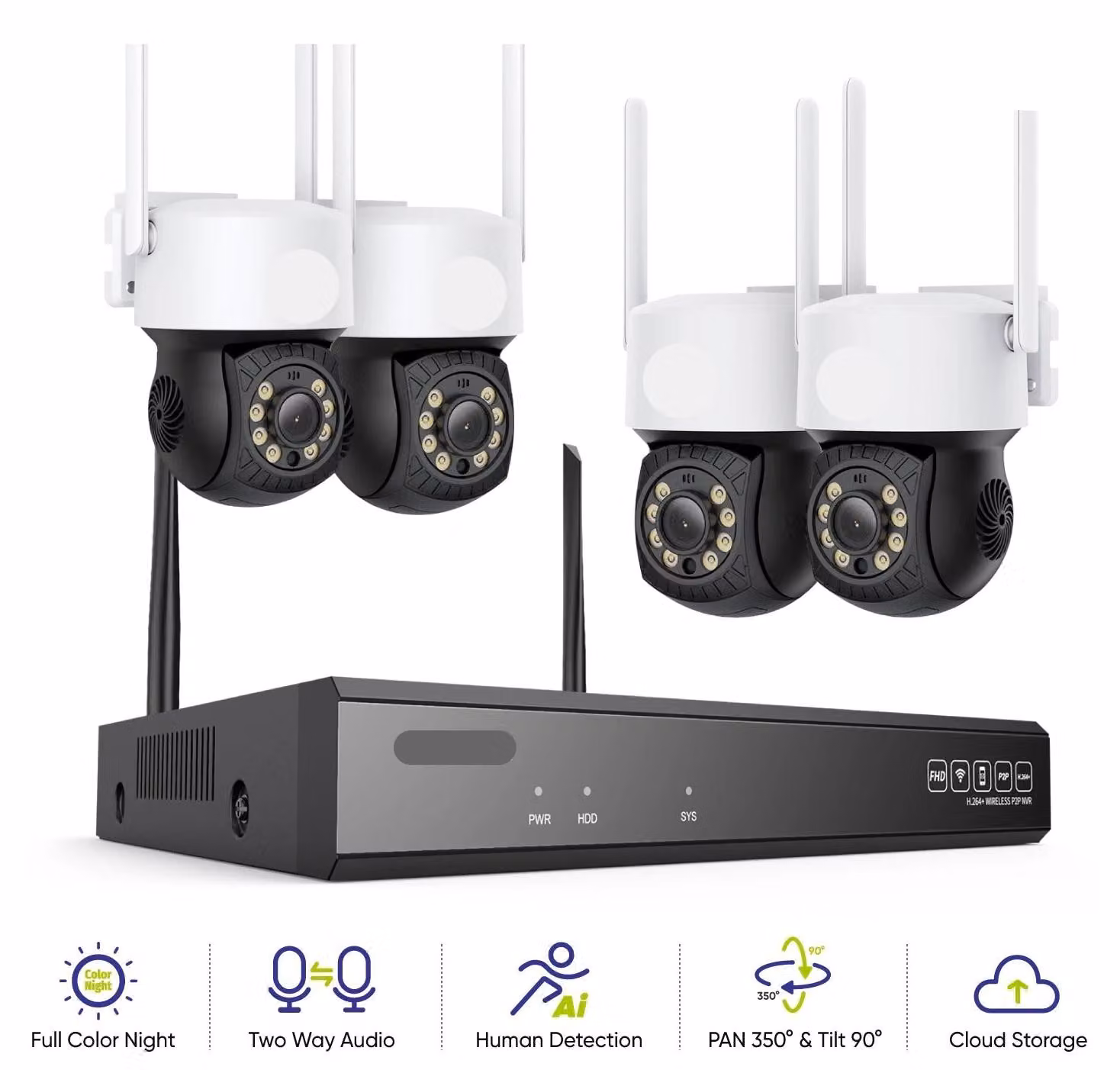 Telecamera di sicurezza - Videosorveglianza - Telecamera di sorveglianza - Telecamera esterna - 4 telecamere PTZ da 3MP - 2TB di spazio di archiviazione