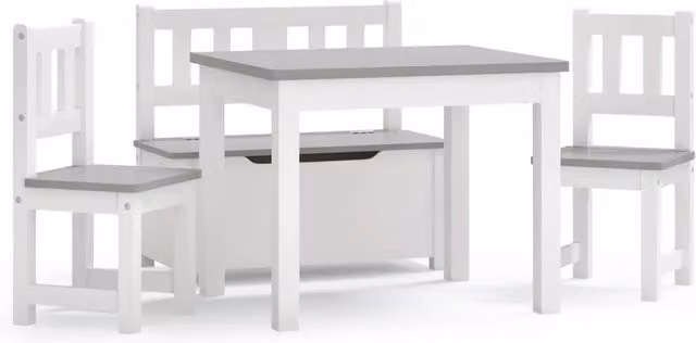 Set Tavolo e Sedie per Bambini 4 Pezzi Design In Bianco e Grigio in MDF CFW5931682