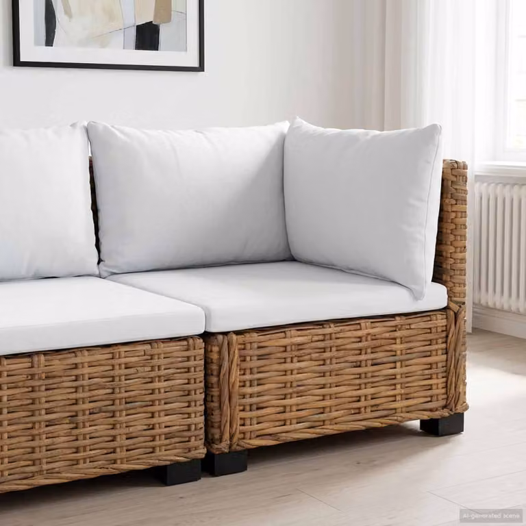Divano Angolare vidaXL GENDT in Rattan Naturale con Cuscini Imbottiti e Rivestimenti Rimovibili