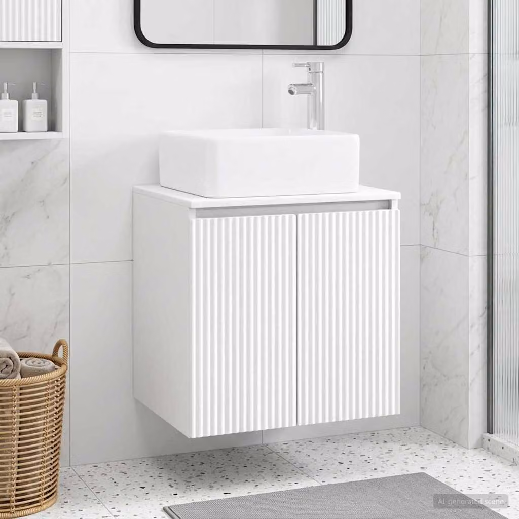 Lavabo da parete moderno vidaXL bianco con ante a cerniera L: 49,5 cm, P: 41 cm, H: 63 cm
