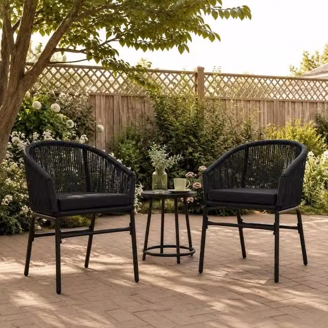 Garden Chairs, 2 Pieces, Black PE Rattan