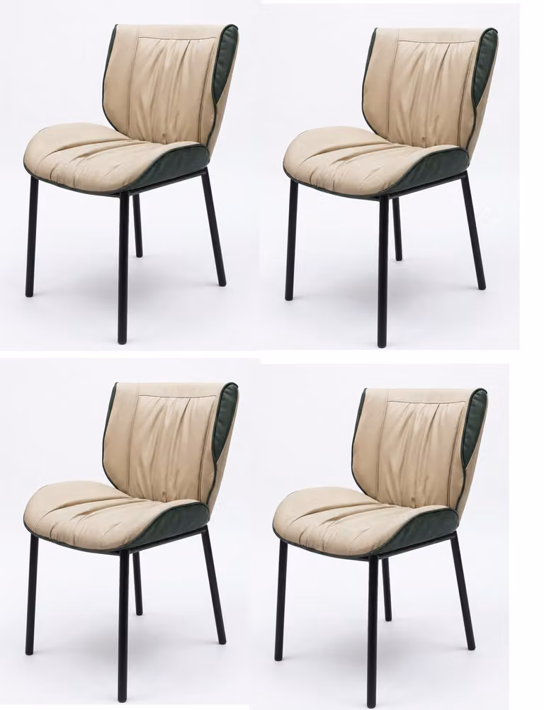 Set di 4 moderne sedie da pranzo, rivestite in ecopelle beige, imbottite