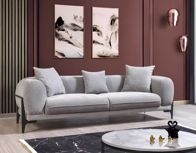Hellgrauer Dreisitzer Elegante Wohnzimmer Sitzmöbel Polster Edle Couchen