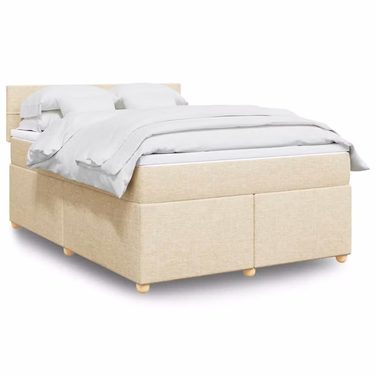 vidaXL Letto Ibrido con Giroletto a Molle e Materasso in Tessuto Beige e Bianco, L/P: 160 x 200 cm