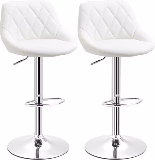 Set di 2 Sgabelli da Bar Easycomfort Bianchi con Seduta in Pelle PU e Base in Metallo, Altezza Regolabile, L/P/H: 46 x 48 x 83-104 cm