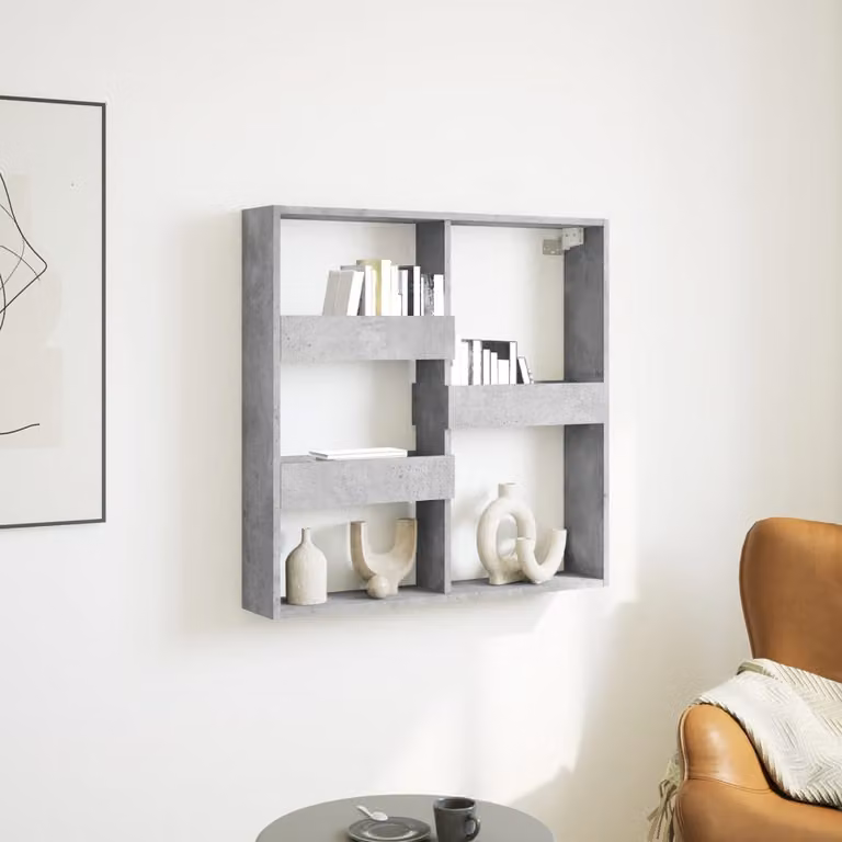 Armadietto a muro vidaXL in legno MDF grigio opaco con ripiani interni e scaffale aperto L 80 cm x P 15 cm x H 80 cm