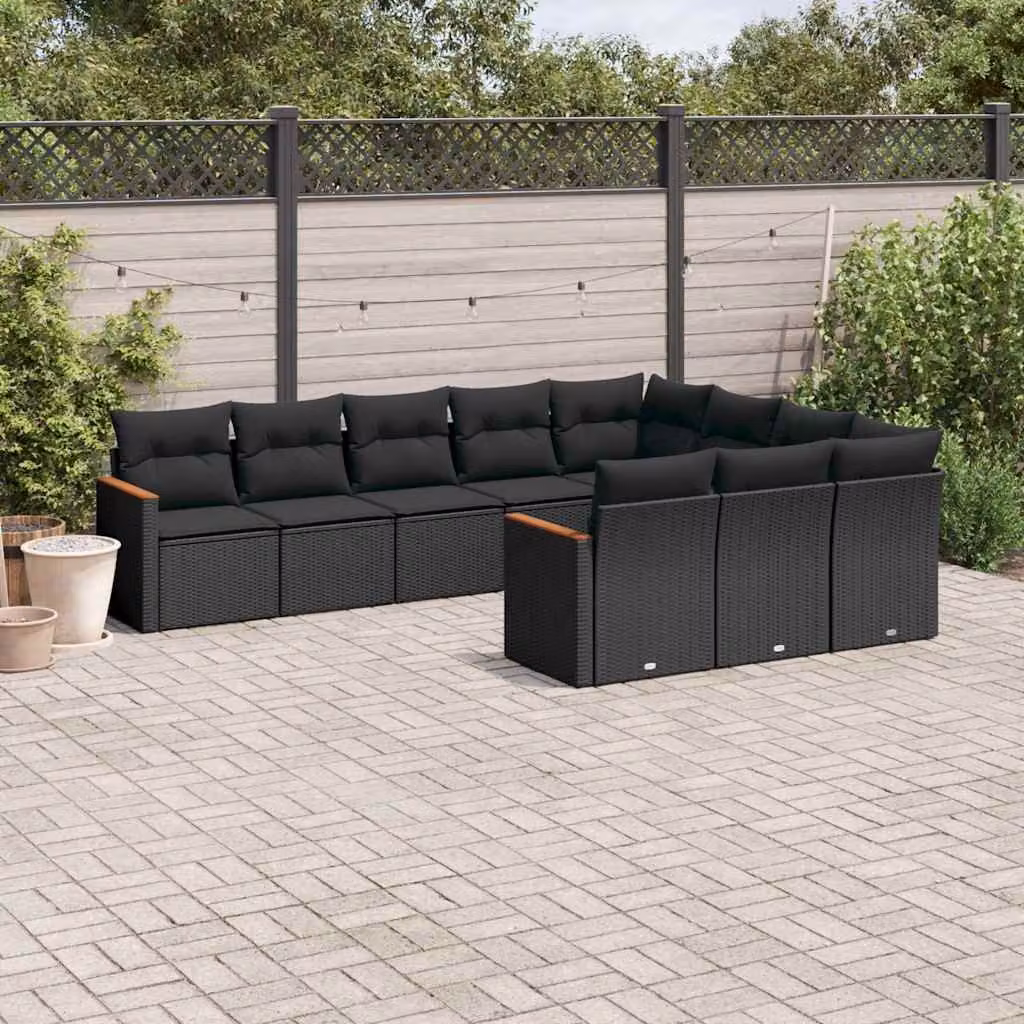 Set di Divani da Giardino vidaXL a Forma di U con Cuscini Neri e Struttura in Metallo e Polyrattan – 1