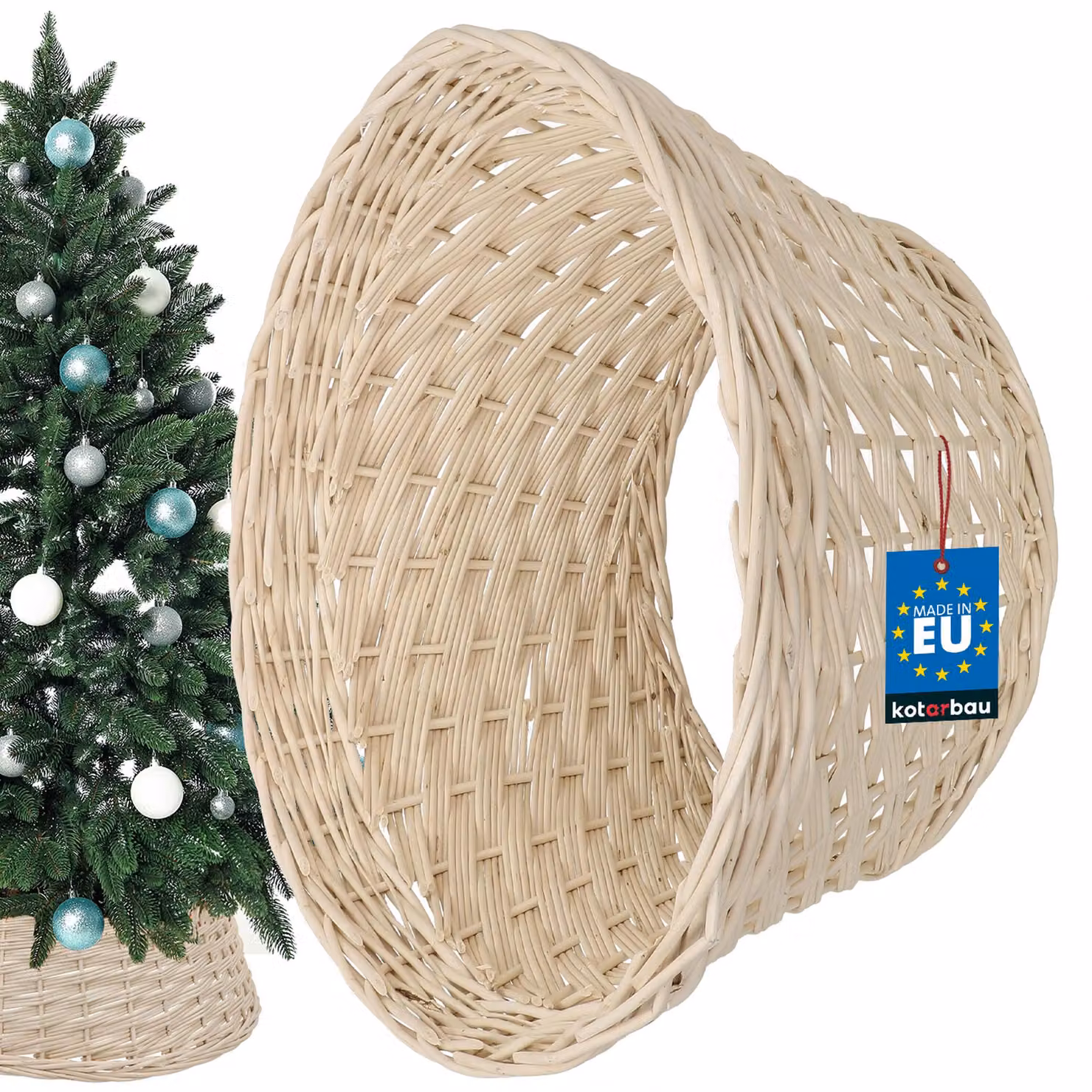 KOTARBAU® Gonna per albero di Natale in salice Ø 40 cm Supporto per albero di Natale in rattan sbiancato Cesto per albero di Natale naturale Copertura per albero di Natale