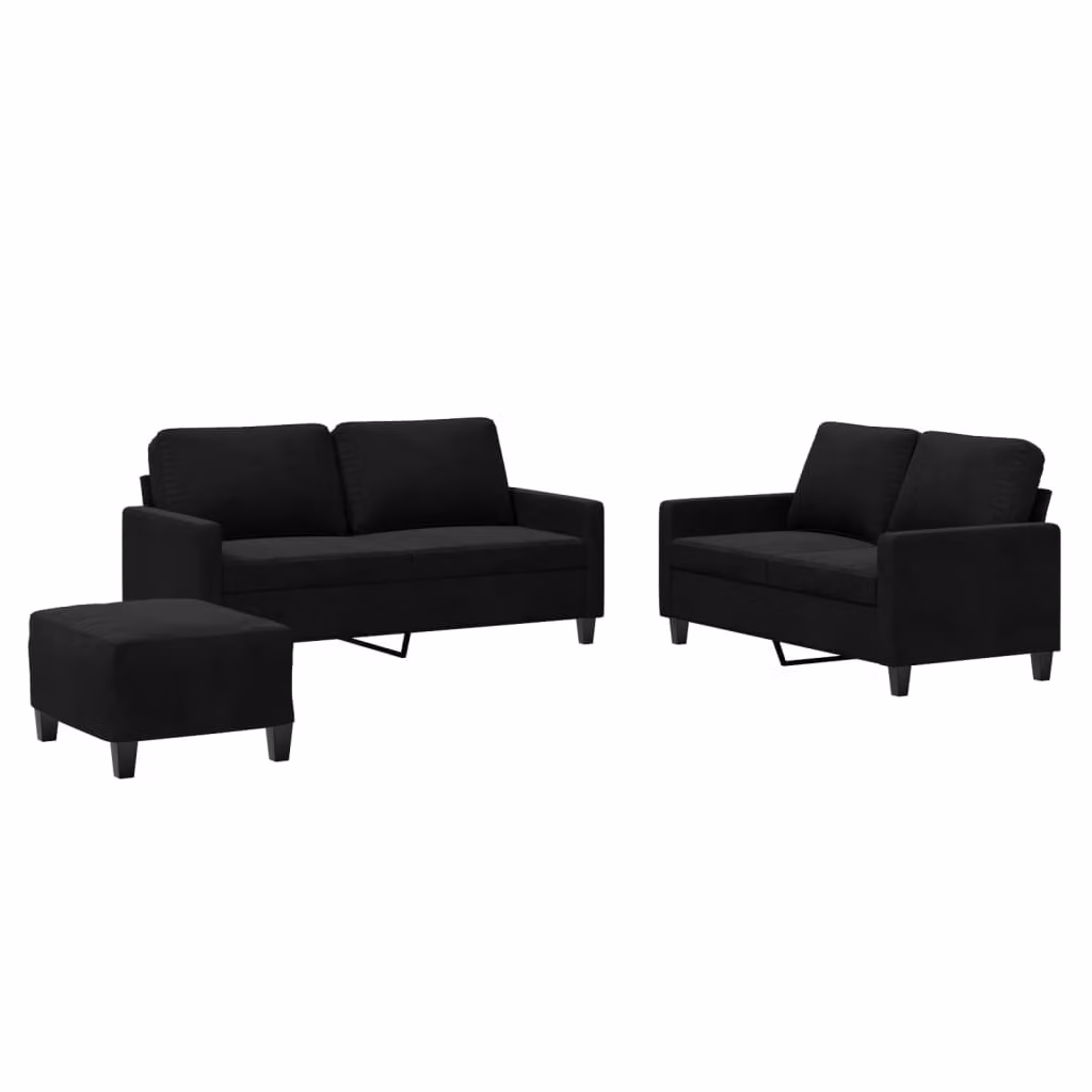 Set di Divani 3 pz con Cuscini Nero in Velluto