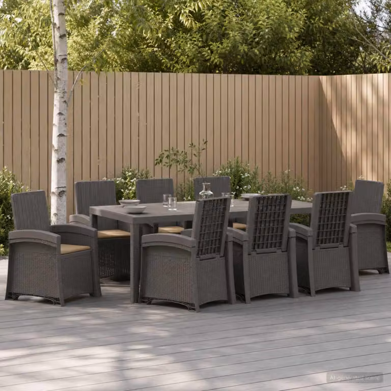 Set da pranzo per giardino e terrazzo vidaXL in rattan sintetico da 9 pezzi, colore grigio e beige