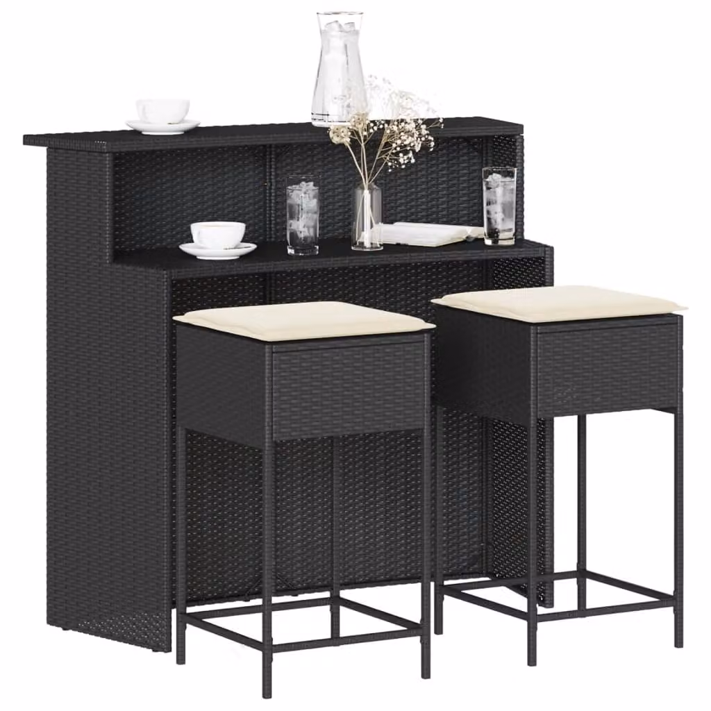 Maison Exclusive - Set Bar da Giardino 3 pz con Cuscini in Polyrattan Nero