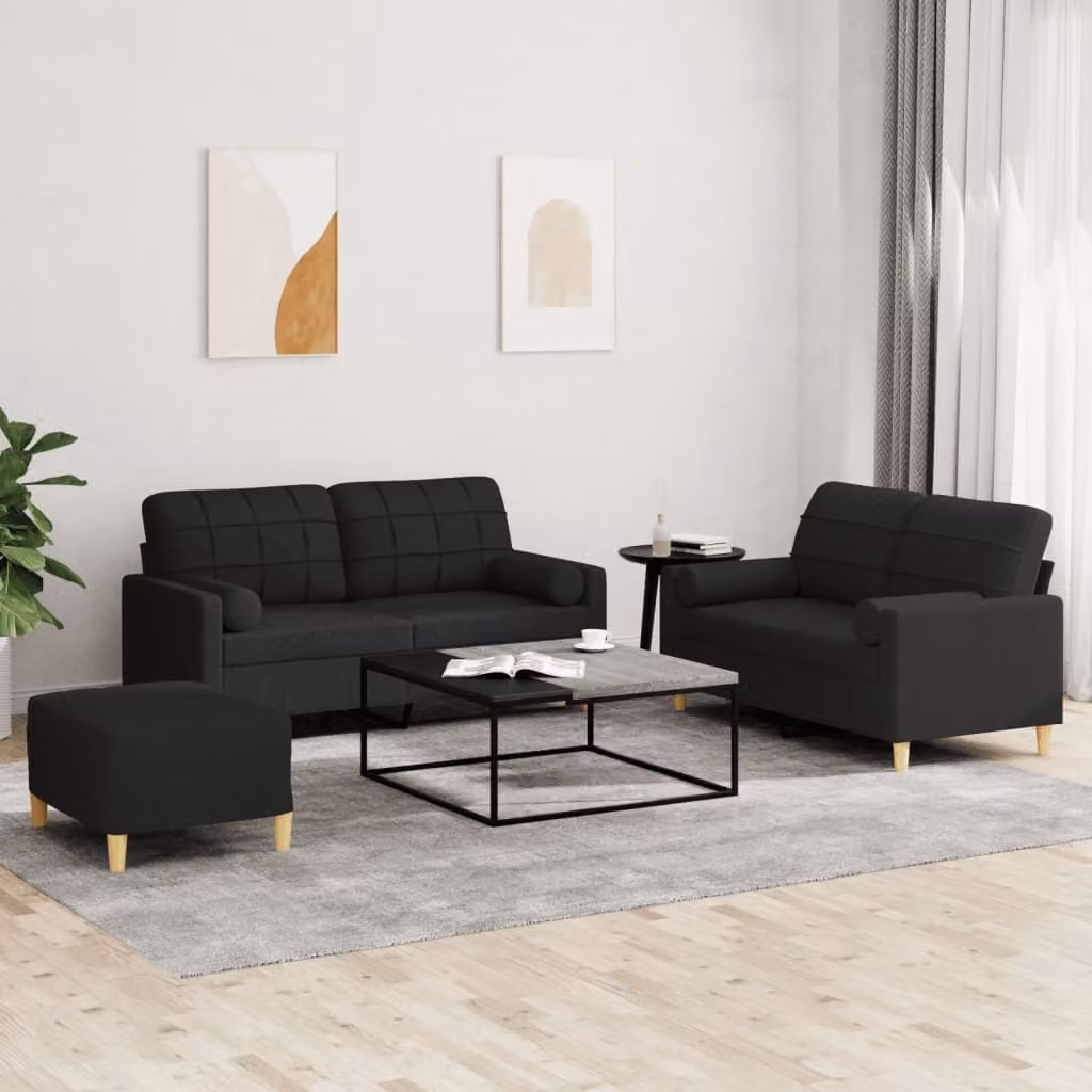 Maison Exclusive - Set divano a 3 pezzi con cuscini in tessuto nero