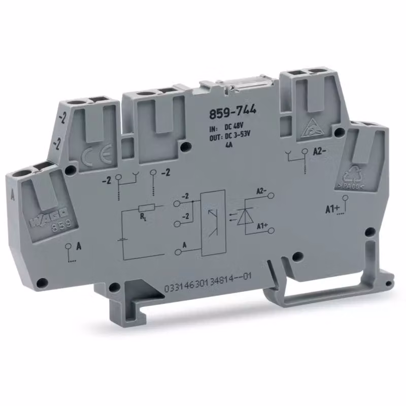 Modulo optoisolatore WAGO; tensione nominale di ingresso 12 … 48 V CC; intervallo di tensione di uscita 10 … 53 V CC; grigio 859-744