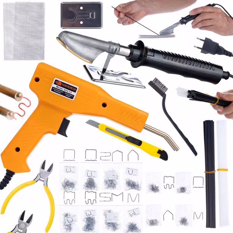 Rosfix Set Saldatrice per Plastica e Saldatore Ad Aria Calda – 800 Morsetti, 8 Tipi, 230V, 50W, 750°C | Riparazione, Automotive, Fai da Te