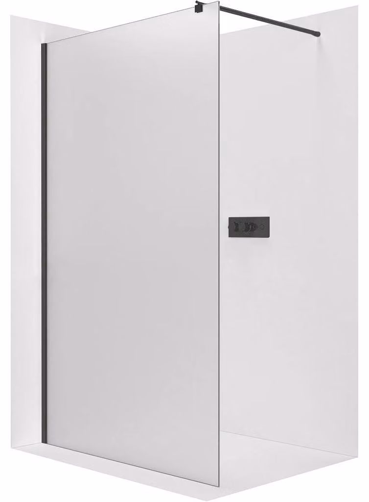CERANO - Box doccia Walk-in Onyx Round L/P - 8 mm - montante rotondo - nero opaco, vetro smerigliato - 70x200 cm