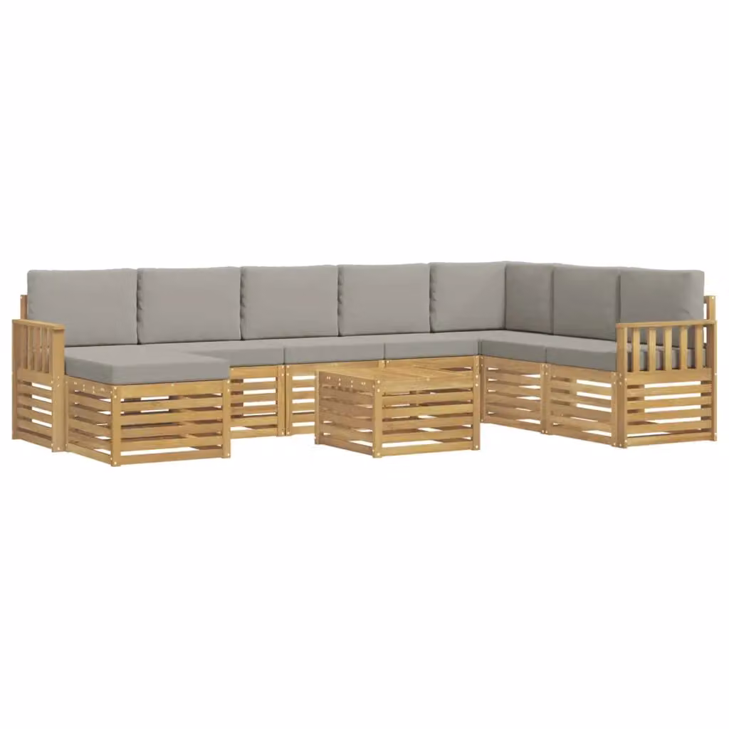 Set di divani da esterno a L vidaXL in legno di acacia con tavolino e pouf, Bianco e Grigio – 2