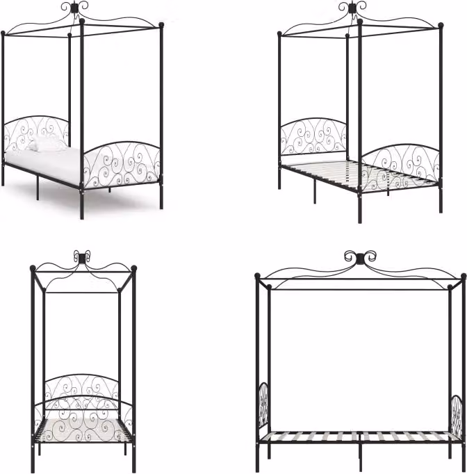 vidaXL Struttura letto a baldacchino in metallo nero 90 x 200 cm - Struttura letto - Cornici letto - Struttura letto - Letto