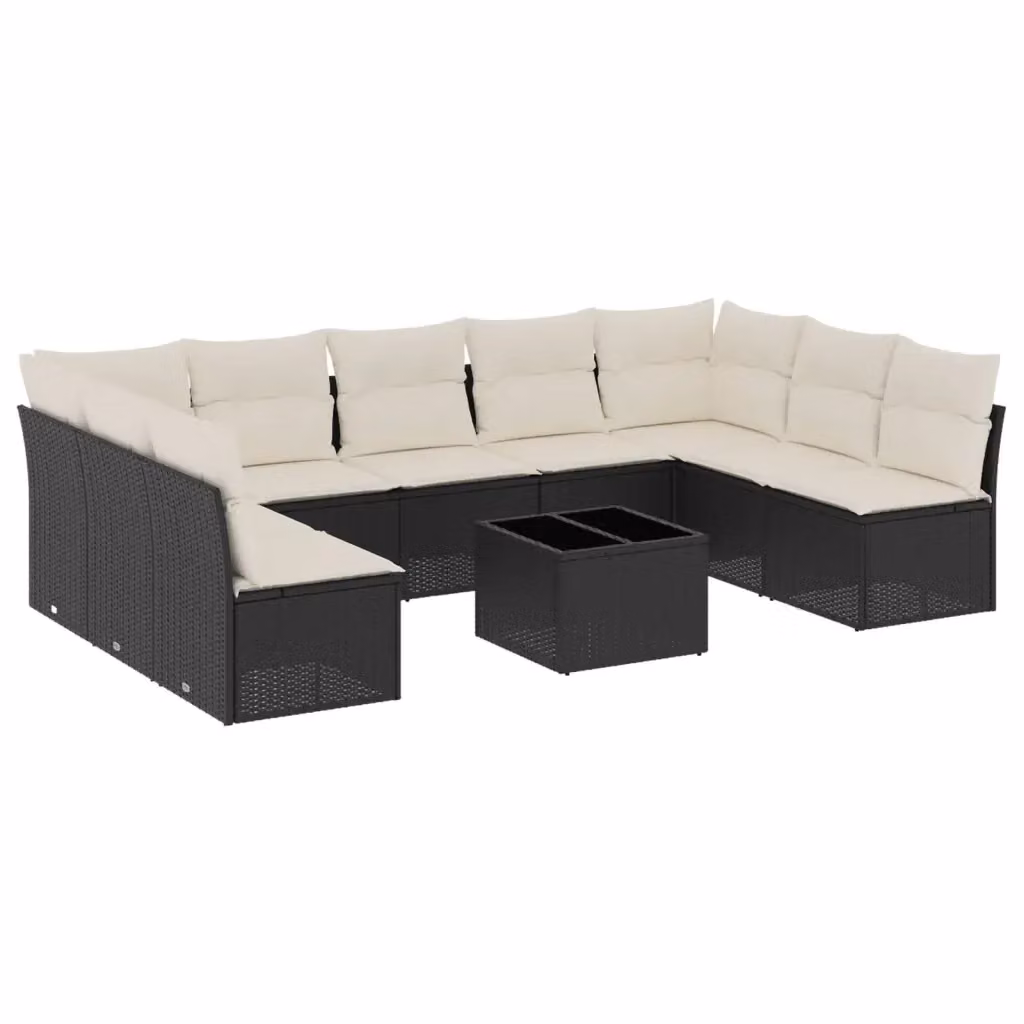 vidaXL Set Divani da Giardino a L con Tavolino e Cuscini, Polyrattan e Metallo, Nero e Bianco – 2