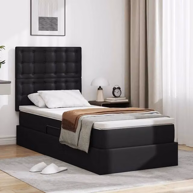 Letto con Contenitore vidaXL in Pelle Sintetica Nero L: 100 cm, P: 200 cm, H: 128 cm