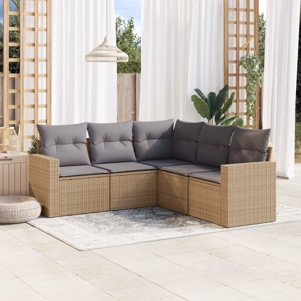 Maison Exclusive - Set Divano da Giardino 5 pz con Cuscini Beige in Polyrattan
