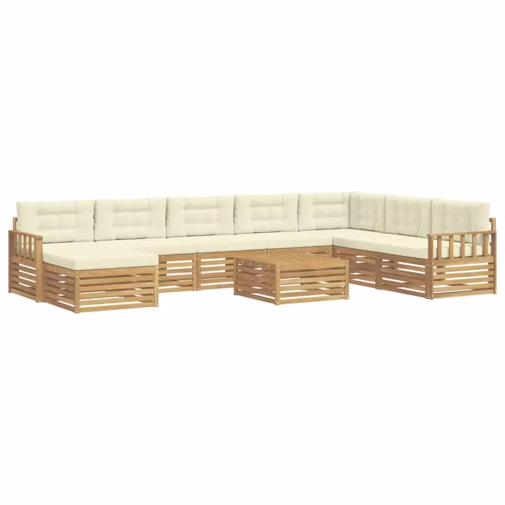 Set di divani da esterno a L vidaXL in legno di acacia con cuscini Bianco e Beige – 2