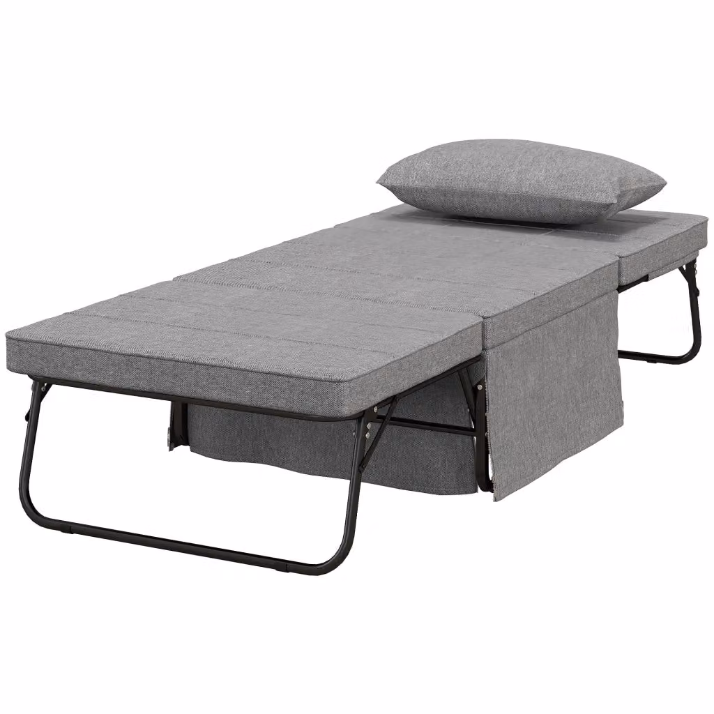Letto Singolo a Soppalco Minimal Grigio in Metallo con Materasso in Schiuma L/P/H: 188 x 75 x 38 cm – 2