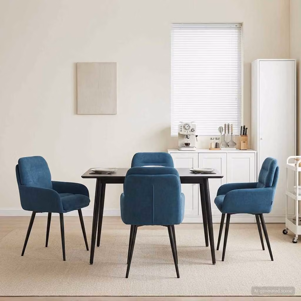 Set di 4 sedie da pranzo vidaXL in velluto blu con struttura in metallo, L/P/H: 59 x 59,5 x 90 cm
