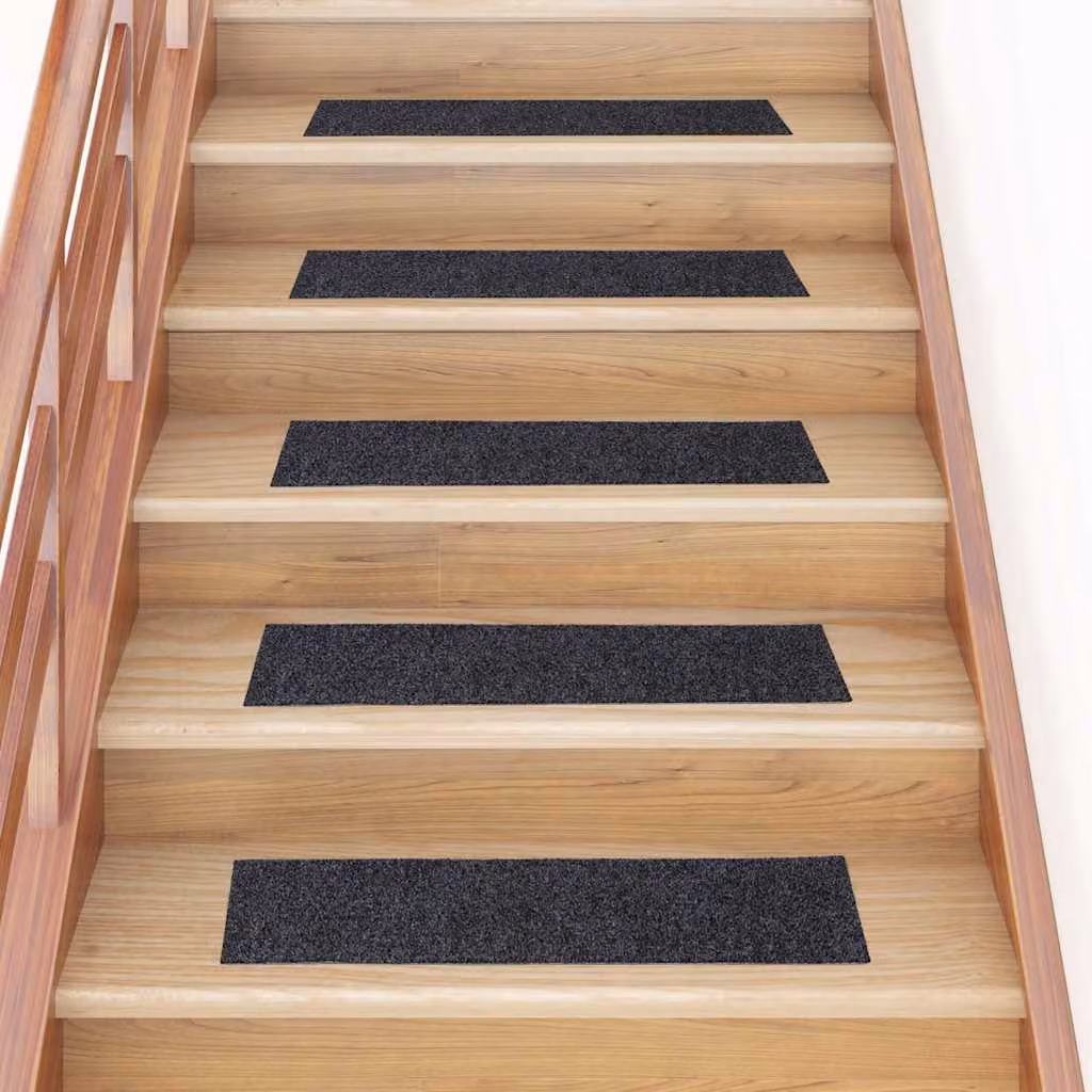 Set di 15 tappetini autoadesivi per scale vidaXL, rettangolari in polipropilene, colore grigio antracite, L: 76 cm x P: 20 cm