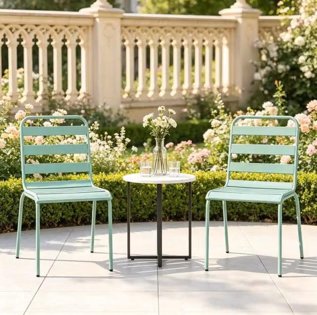 Set di 2 sedie da giardino impilabili in acciaio verde